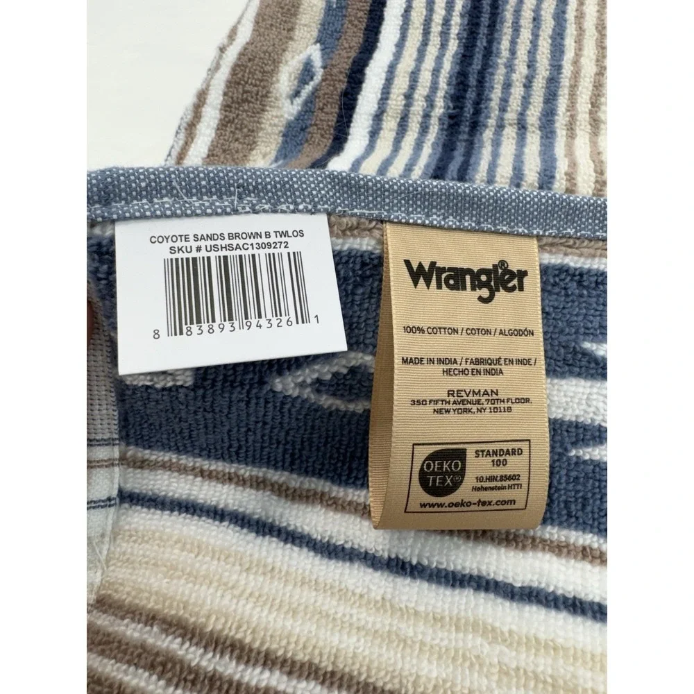 New‎ Wrangler 1 Bath Towel And 4 Washcloths Set Coyote Sands Brown Blue Western